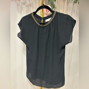 LOFT Black Beaded Blouse